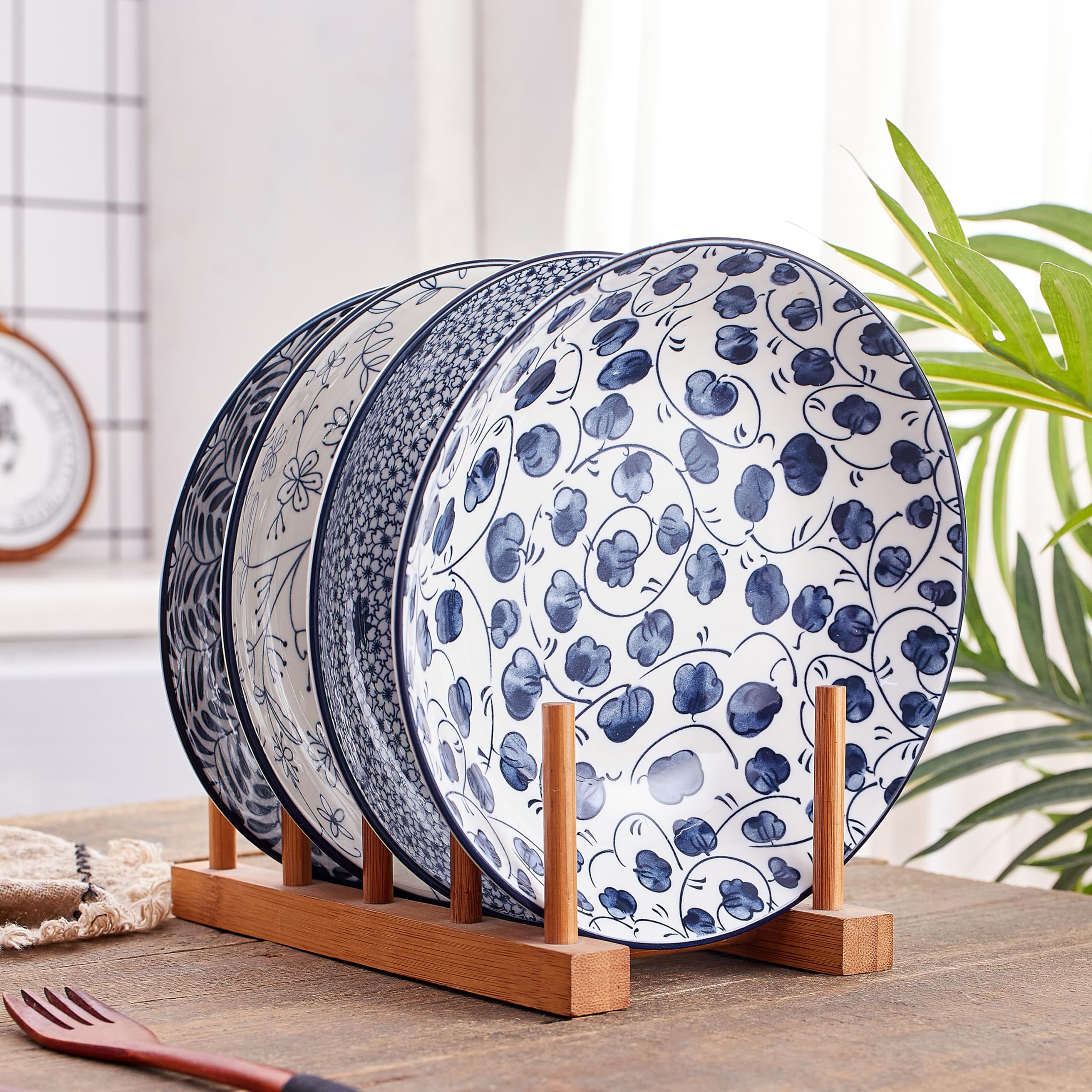 Amazon.com: Swuut 陶瓷義大利麵碗組,藍色和白色8 英吋(約20.3 公分